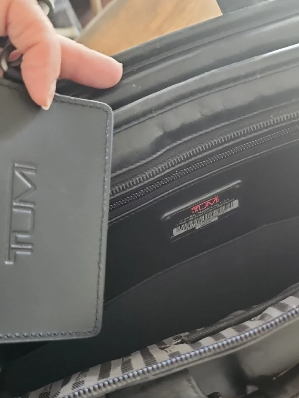 Tumi Black Leather Two-Compartment Briefcase with ID Tag